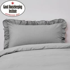 Non Iron Plain Dye Slate Frilled Pillowcase
