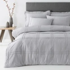 Denver Marl Grey Pintuck Duvet Cover And Pillowcase Set