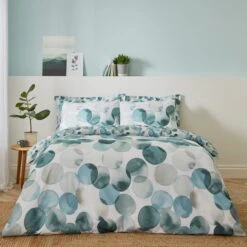 Watercolour Circles Teal Duvet Cover And Pillowcase Set