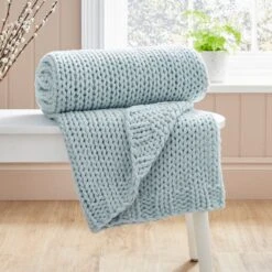 Chunky Knit Recycled Throw 130cm X 170cm 32 Chunky Knit Recycled Throw 130cm X 170cm -furn Sale Store 30826700