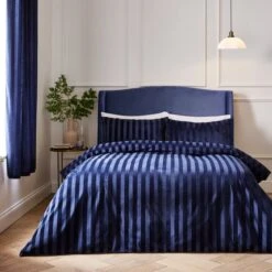 Hotel Velour Stripe Duvet Cover & Pillowcase Set -furn Sale Store 30851792
