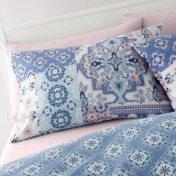 Catherine Lansfield Boho Patchwork Reversible Blue Duvet Cover & Pillowcase Set -furn Sale Store 30867205 alt01