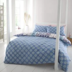 Catherine Lansfield Boho Patchwork Reversible Blue Duvet Cover & Pillowcase Set -furn Sale Store 30867205 alt02
