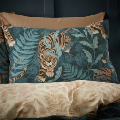 Catherine Lansfield Tropic Tiger Leaf Reversible Green Duvet Cover & Pillowcase Set -furn Sale Store 30867214 alt01