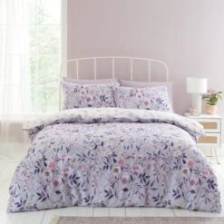 Catherine Lansfield Isadora Floral Lilac Duvet Cover And Pillowcase Set