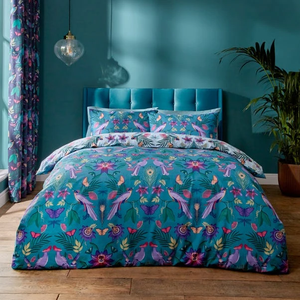 Catherine Lansfield Mya Tropical Floral Duck Egg Blue Duvet Cover And Pillowcase Set 10 Catherine Lansfield Mya Tropical Floral Duck Egg Blue Duvet Cover And Pillowcase Set - Image 8