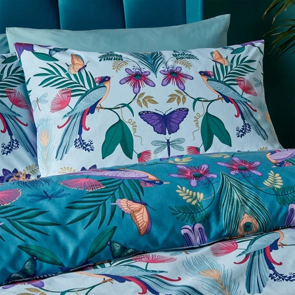 Catherine Lansfield Mya Tropical Floral Duck Egg Blue Duvet Cover And Pillowcase Set 11 Catherine Lansfield Mya Tropical Floral Duck Egg Blue Duvet Cover And Pillowcase Set - Image 9