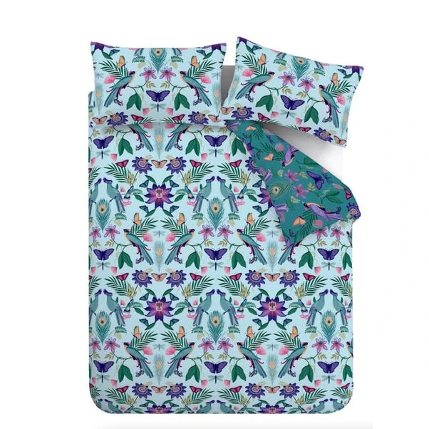Catherine Lansfield Mya Tropical Floral Duck Egg Blue Duvet Cover And Pillowcase Set 13 Catherine Lansfield Mya Tropical Floral Duck Egg Blue Duvet Cover And Pillowcase Set - Image 11