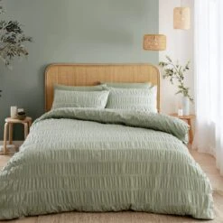 Catherine Lansfield Seersucker Reversible Duvet Cover & Pillowcase Set -furn Sale Store 30892710