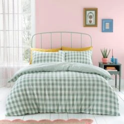 Catherine Lansfield Seersucker Gingham Check Duvet Cover & Pillowcase Set -furn Sale Store 30892714