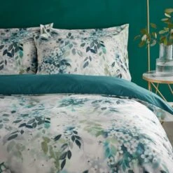 Flo Trailing Leaf Teal Luxury Velvet Duvet Cover And Pillowcase Set -furn Sale Store 30901205 alt01