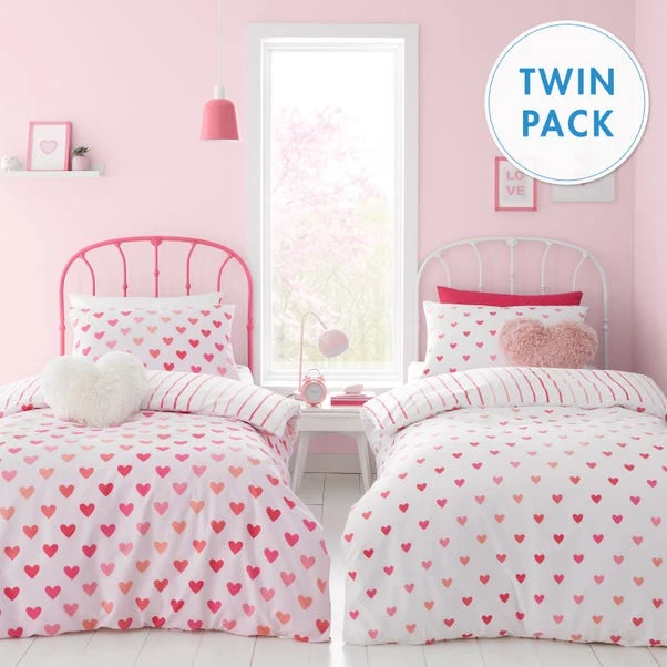 Catherine Lansfield Set Of 2 Hearts And Stripes Reversible Duvet Cover And Pillowcase Sets 10 Catherine Lansfield Set Of 2 Hearts And Stripes Reversible Duvet Cover And Pillowcase Sets - Image 8