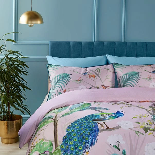 Soiree Peacock Jungle 200 Thread Count Cotton Duvet Cover And Pillowcase Set 4 Soiree Peacock Jungle 200 Thread Count Cotton Duvet Cover And Pillowcase Set - Image 2