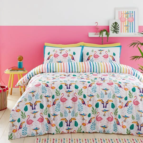 Fusion Tropical Flamingo Reversible Duvet Cover And Pillowcase Set 3 Fusion Tropical Flamingo Reversible Duvet Cover And Pillowcase Set