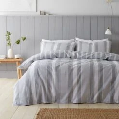 Bianca Ticking Stripe Brushed Cotton Duvet Cover And Pillowcase Set