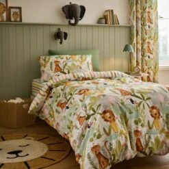Jungle Friends 100% Cotton Reversible Duvet Cover And Pillowcase Set 20 Jungle Friends 100% Cotton Reversible Duvet Cover And Pillowcase Set -furn Sale Store 30937610