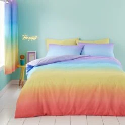 Bright Rainbow Ombre Reversible Duvet Cover And Pillowcase Set -furn Sale Store 30945416