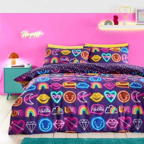 Neon Reversible Duvet Cover And Pillowcase Set 3 Neon Reversible Duvet Cover And Pillowcase Set