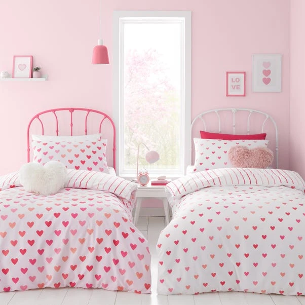 Catherine Lansfield Set Of 2 Hearts And Stripes Reversible Duvet Cover And Pillowcase Sets 3 Catherine Lansfield Set Of 2 Hearts And Stripes Reversible Duvet Cover And Pillowcase Sets