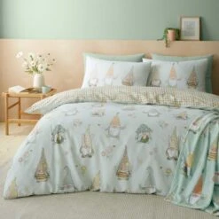 Catherine Lansfield Spring Gnomes Reversible Duvet Cover & Pillowcase Set